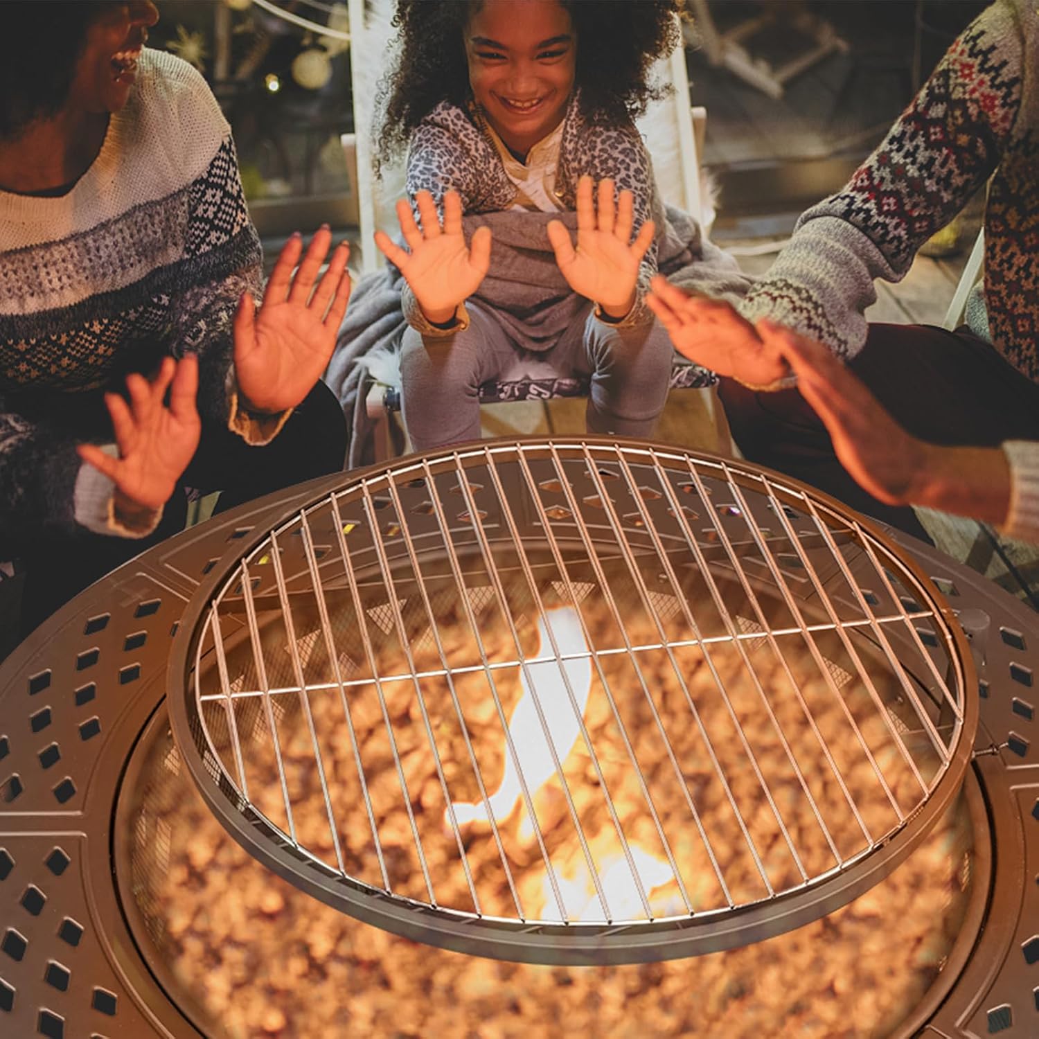YUNWANG 2-in-1 Wood Burning Fire Pit with Grill, Mesh Cover