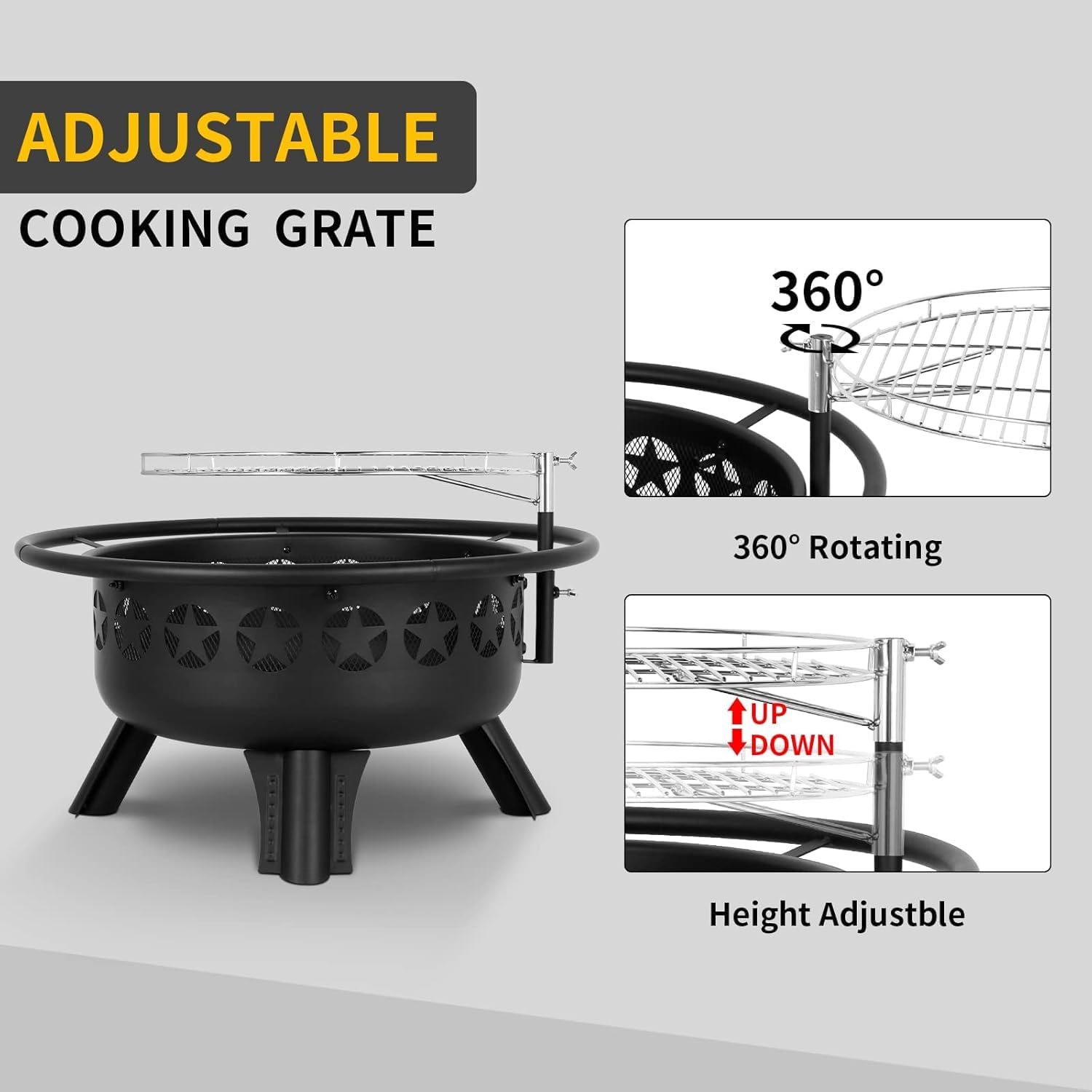 YUNWANG 2-in-1 Wood Burning Fire Pit with Grill, Mesh Cover