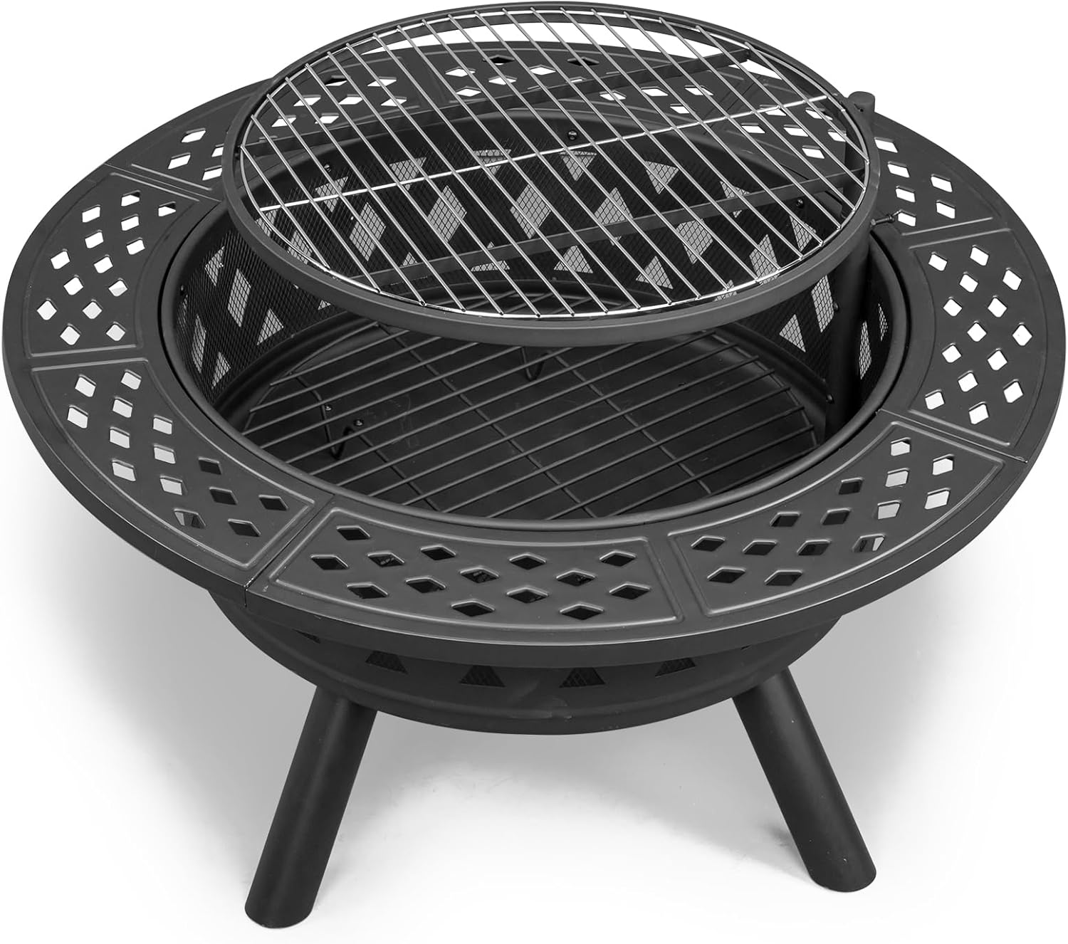 YUNWANG 2-in-1 Wood Burning Fire Pit with Grill, Mesh Cover