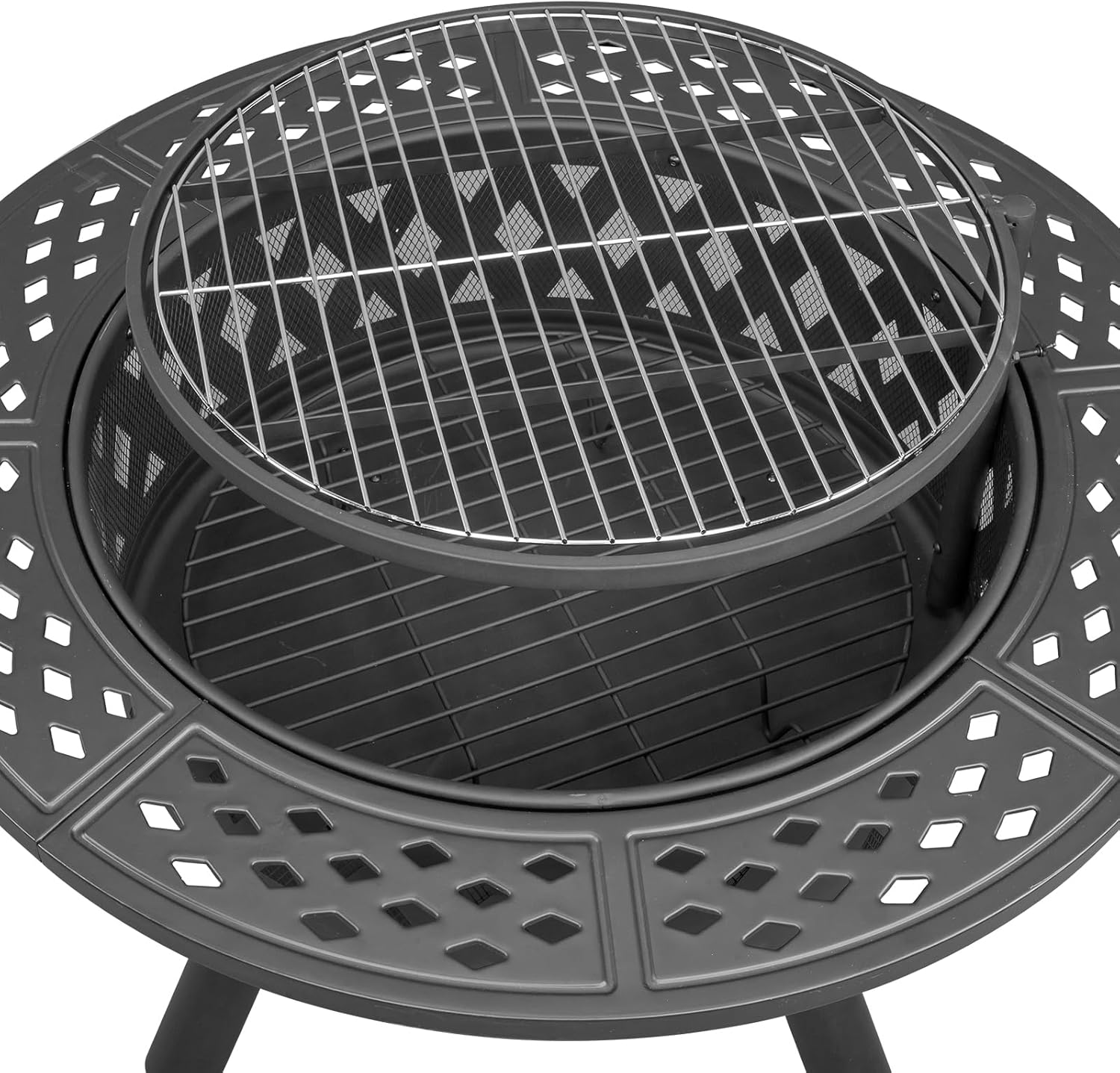 YUNWANG 2-in-1 Wood Burning Fire Pit with Grill, Mesh Cover