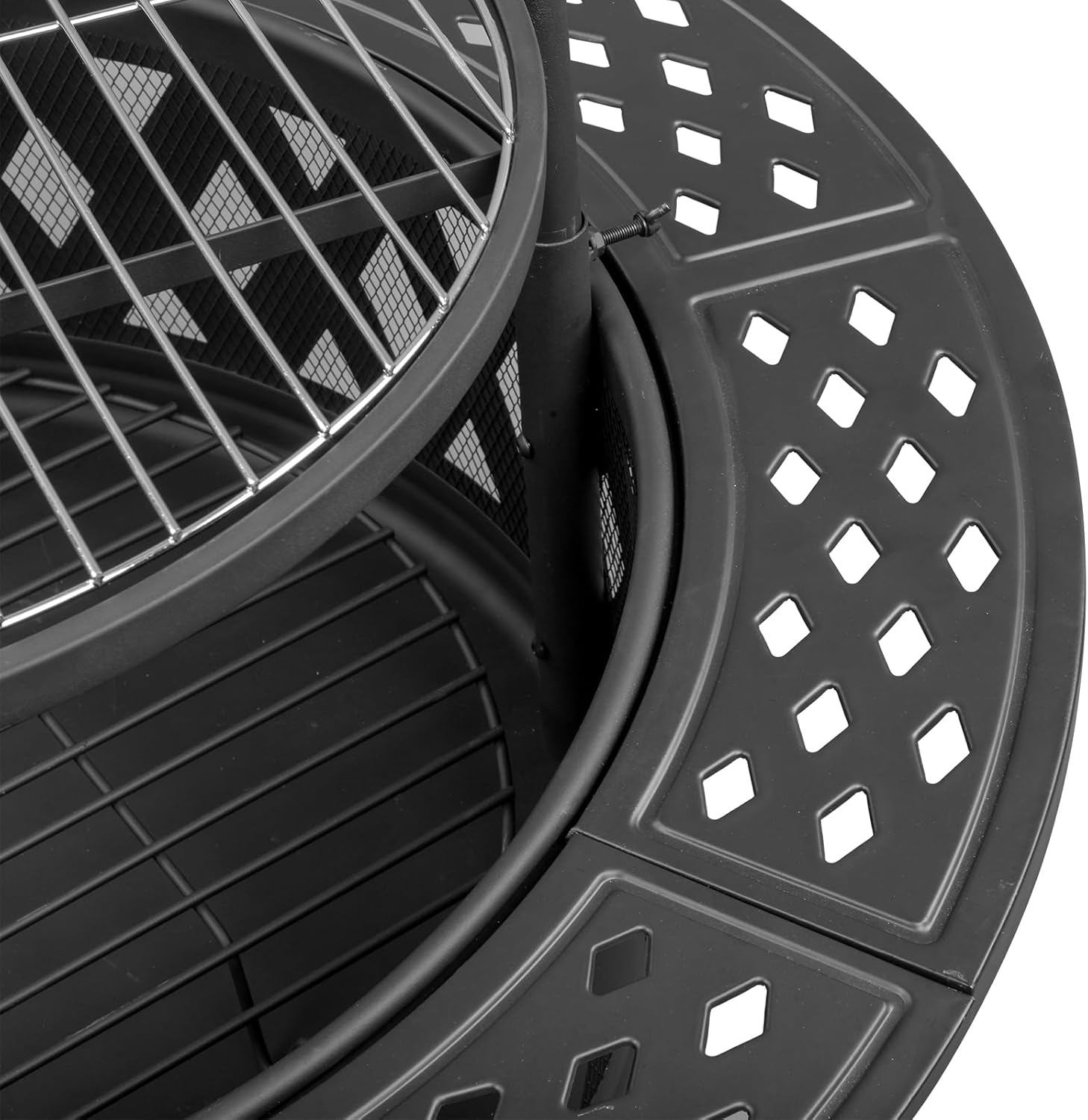 YUNWANG 2-in-1 Wood Burning Fire Pit with Grill, Mesh Cover