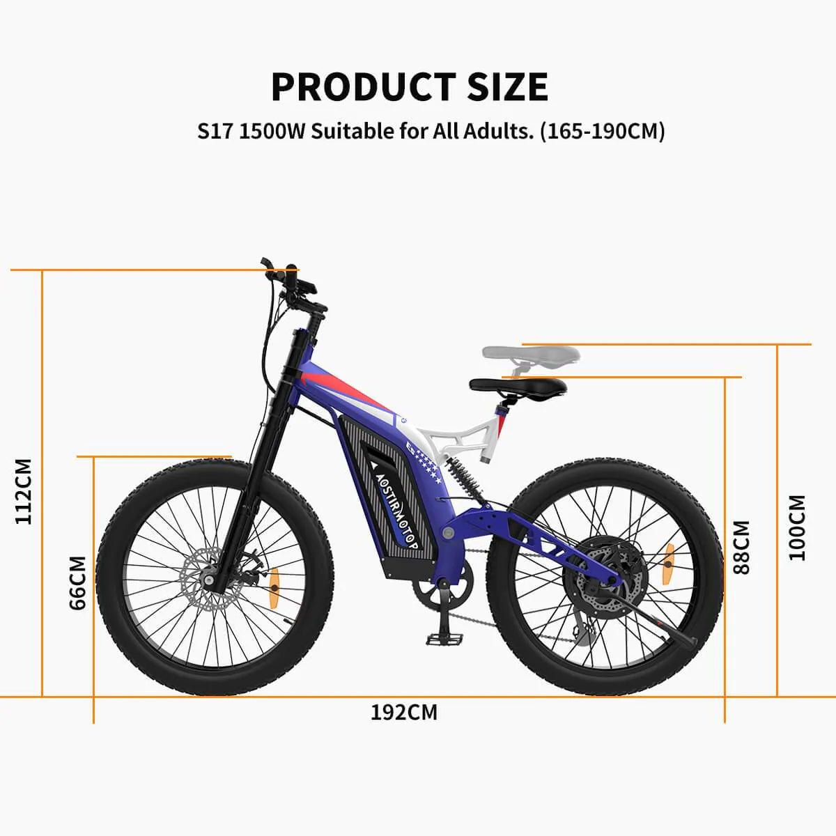 2024 Aostirmotor S17 1500W Suspension Fat Tire Electric Mountain Bike Upzy