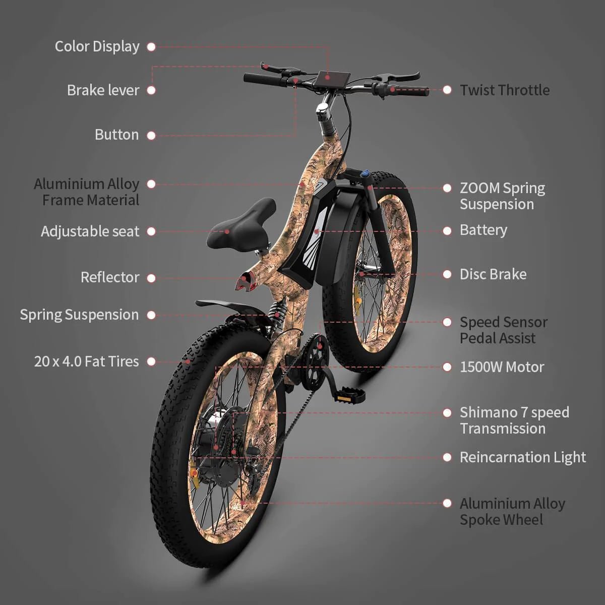 2024 Aostirmotor S18 1500W Suspension Fat Tire Electric Mountain Bike