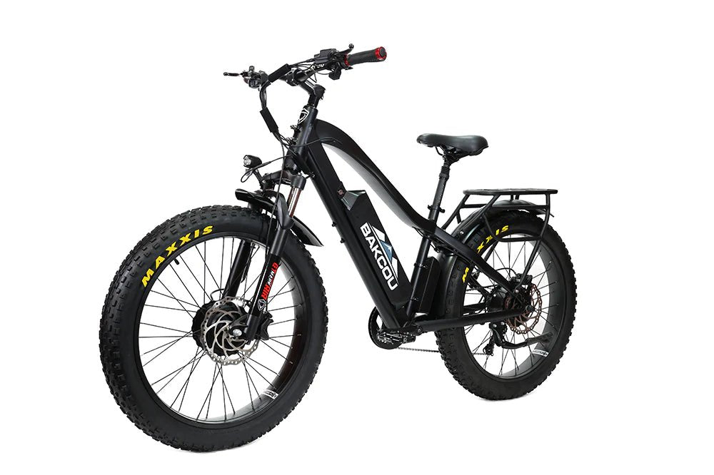 all wheel drive electric bicycle Bakcou KODIAK AWD All Wheel Drive Dual Hub Fat Tire Electric Bike Matte Black