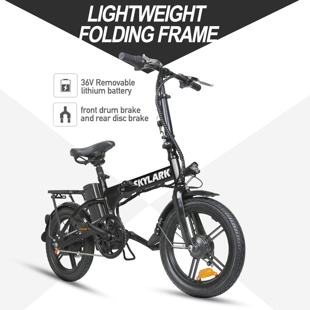 nakto folding electric bicycle Nakto Skylark 36V 16" Folding Electric Bike, Carbon Steel Frame — Upzy.com