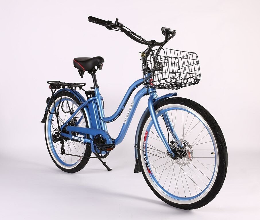 x treme electric bicycles X-Treme Malibu ELITE MAX 36V Beach Cruiser Lithium Electric Bike Baby Blue