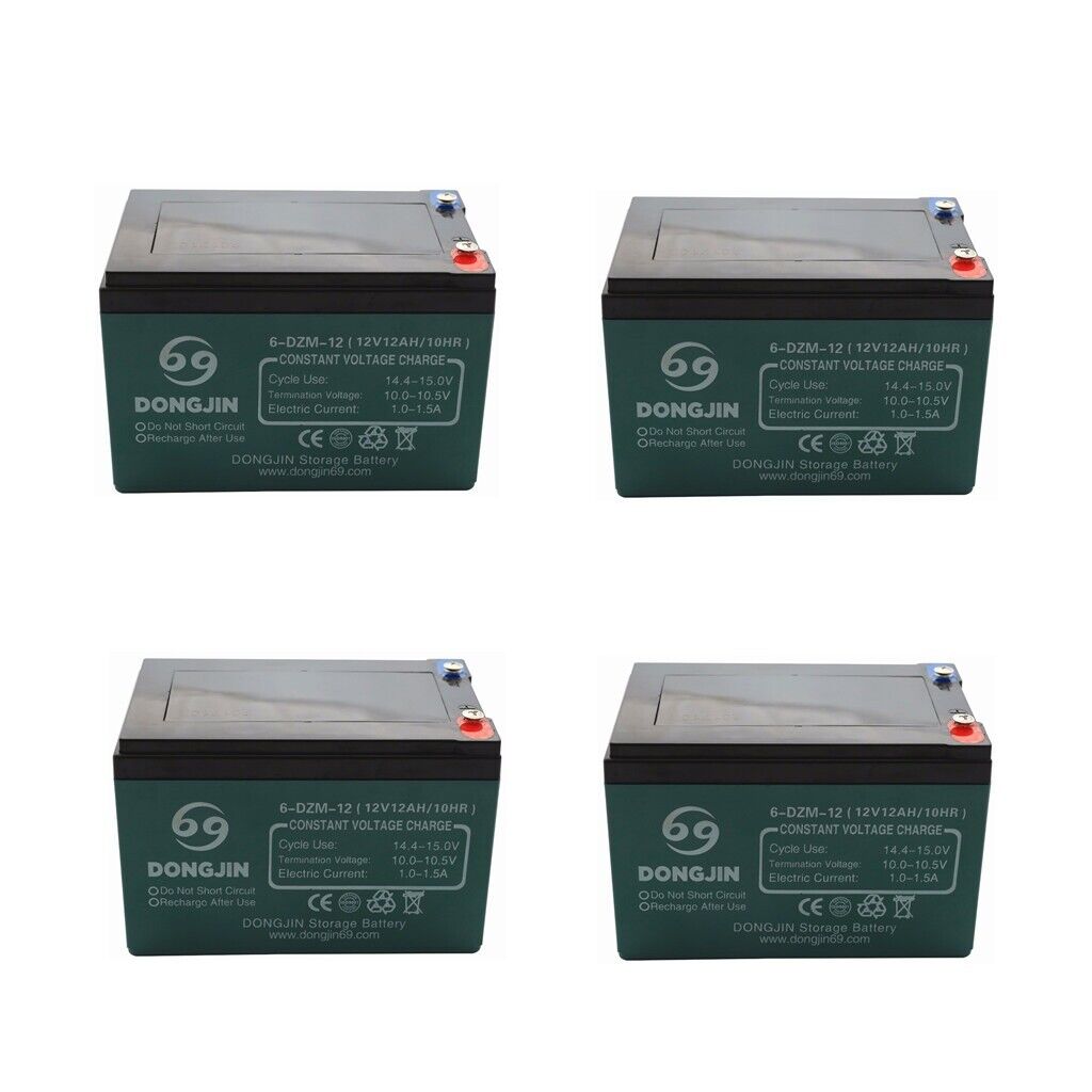 4 Pack 6-DZM-12 12V 12Ah SLA Battery for MotoTec Electric Scooters