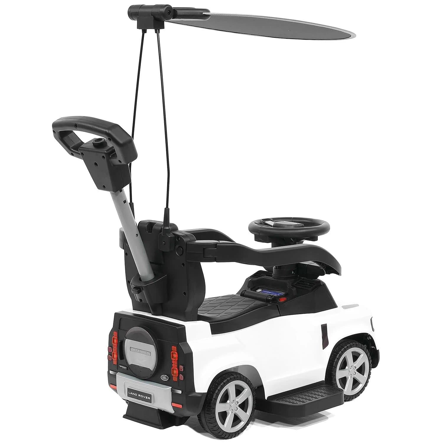 Moderno Kids Land Rover Defender Ride-On Push Car, Sunshade Canopy