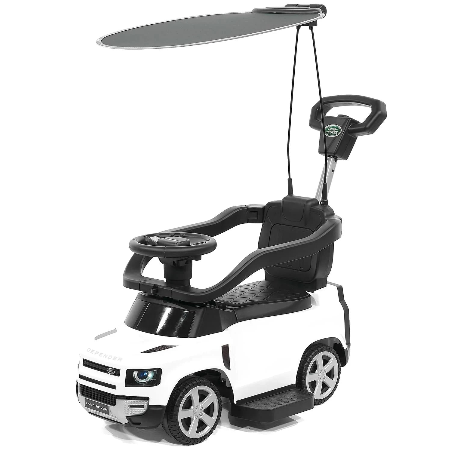 Moderno Kids Land Rover Defender Ride-On Push Car, Sunshade Canopy