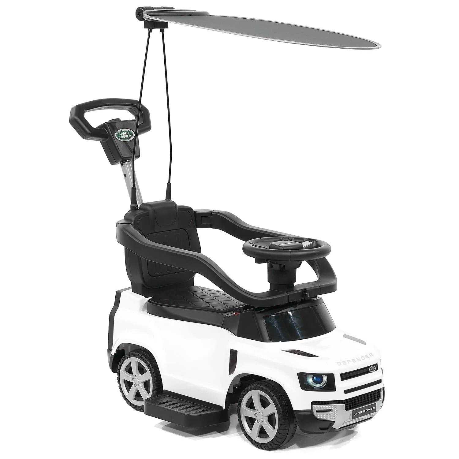 Moderno Kids Land Rover Defender Ride-On Push Car, Sunshade Canopy