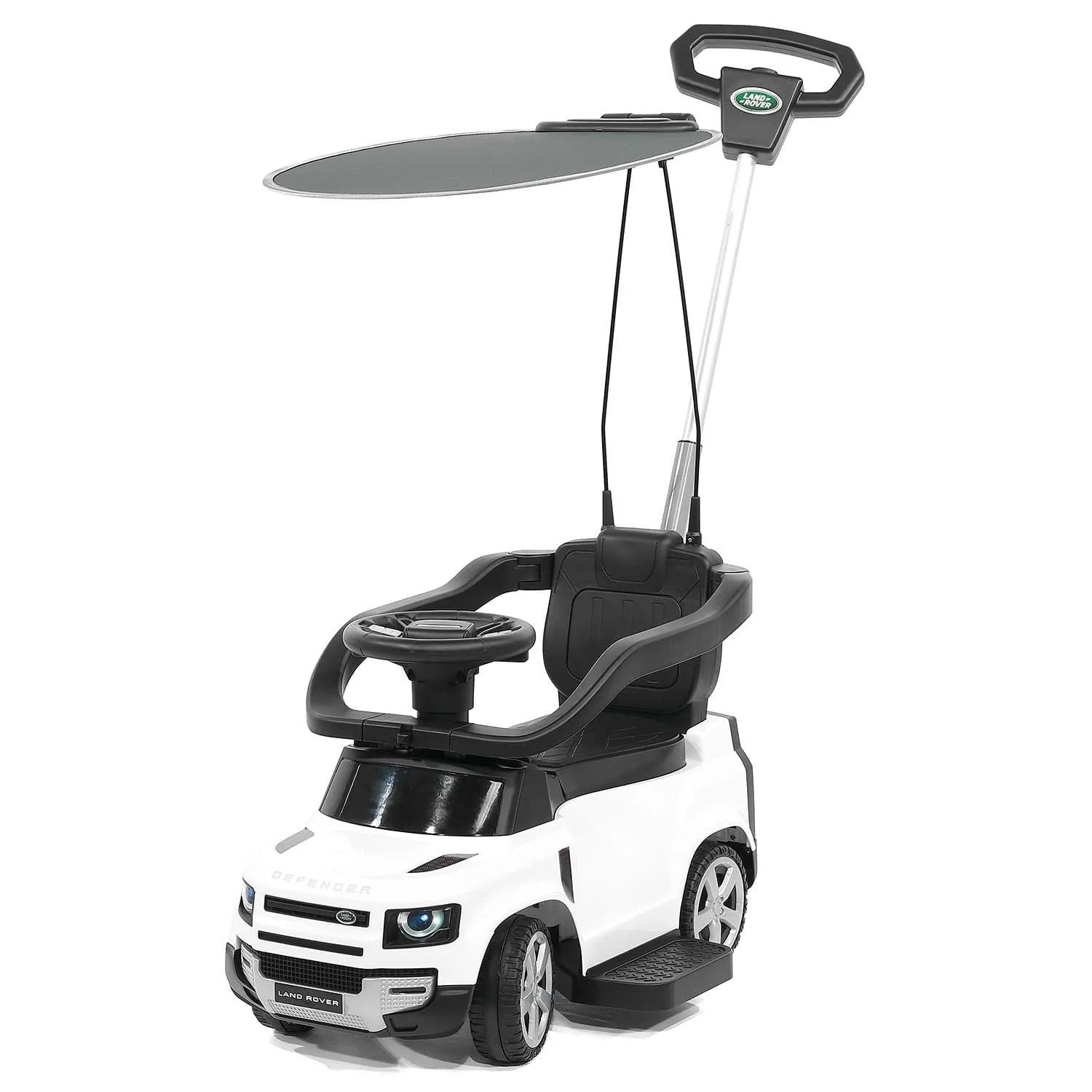 Moderno Kids Land Rover Defender Ride-On Push Car, Sunshade Canopy