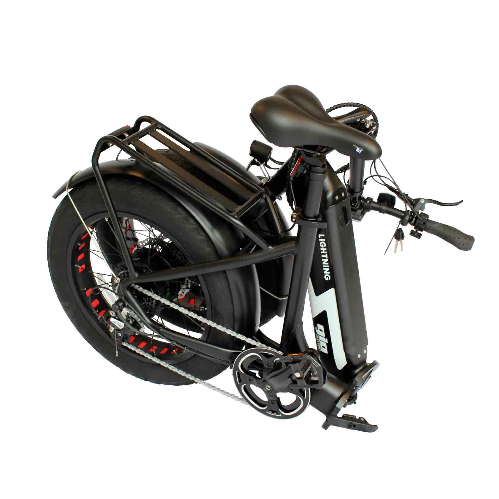 2024 Gio LIGHTNING 500W 48V 8 Speed Folding Fat Tire Electric Bike, Rear Rack