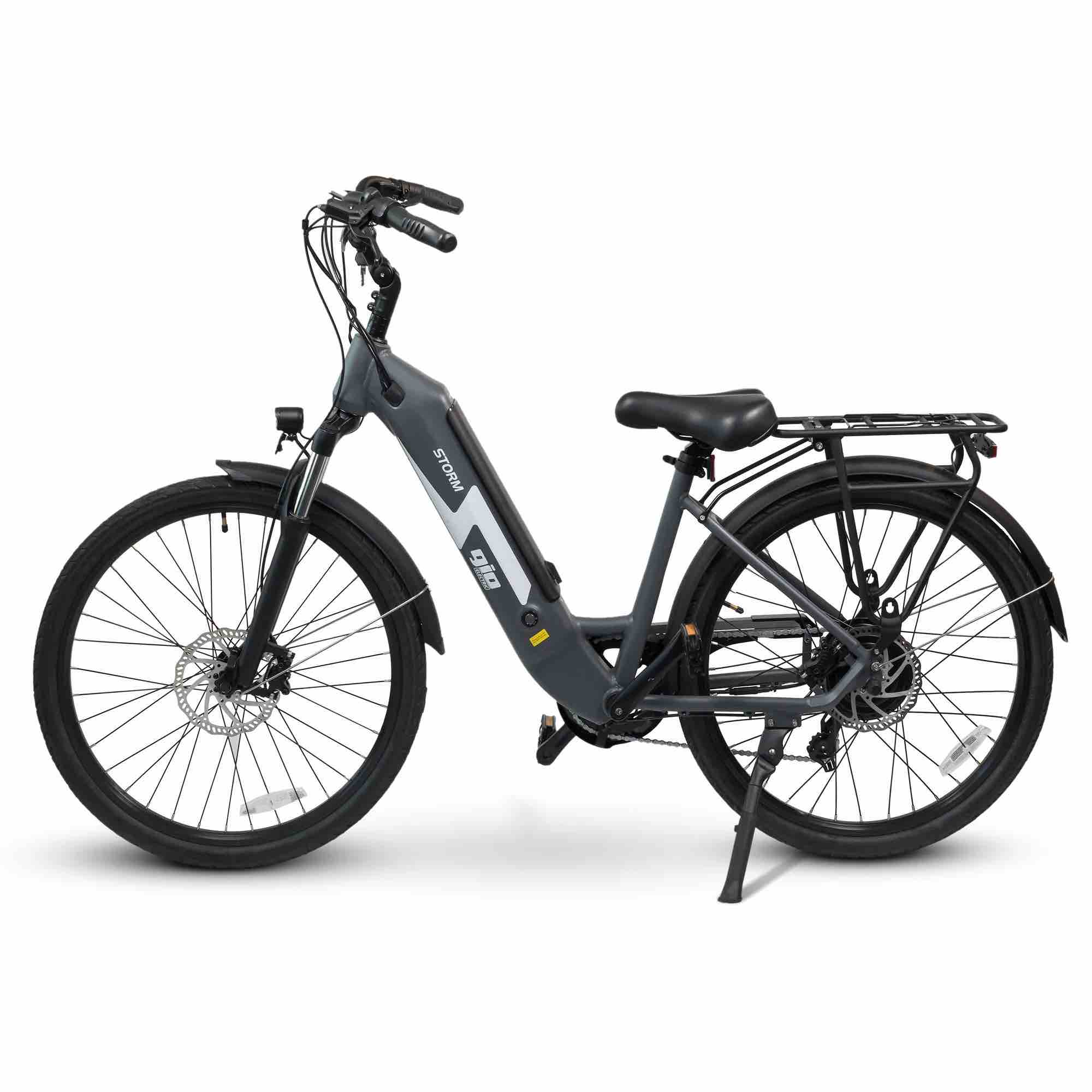 2024 Gio Electric STORM 500W 48V 8 Speed Electric Bike, Integrated Battery Rear Rack