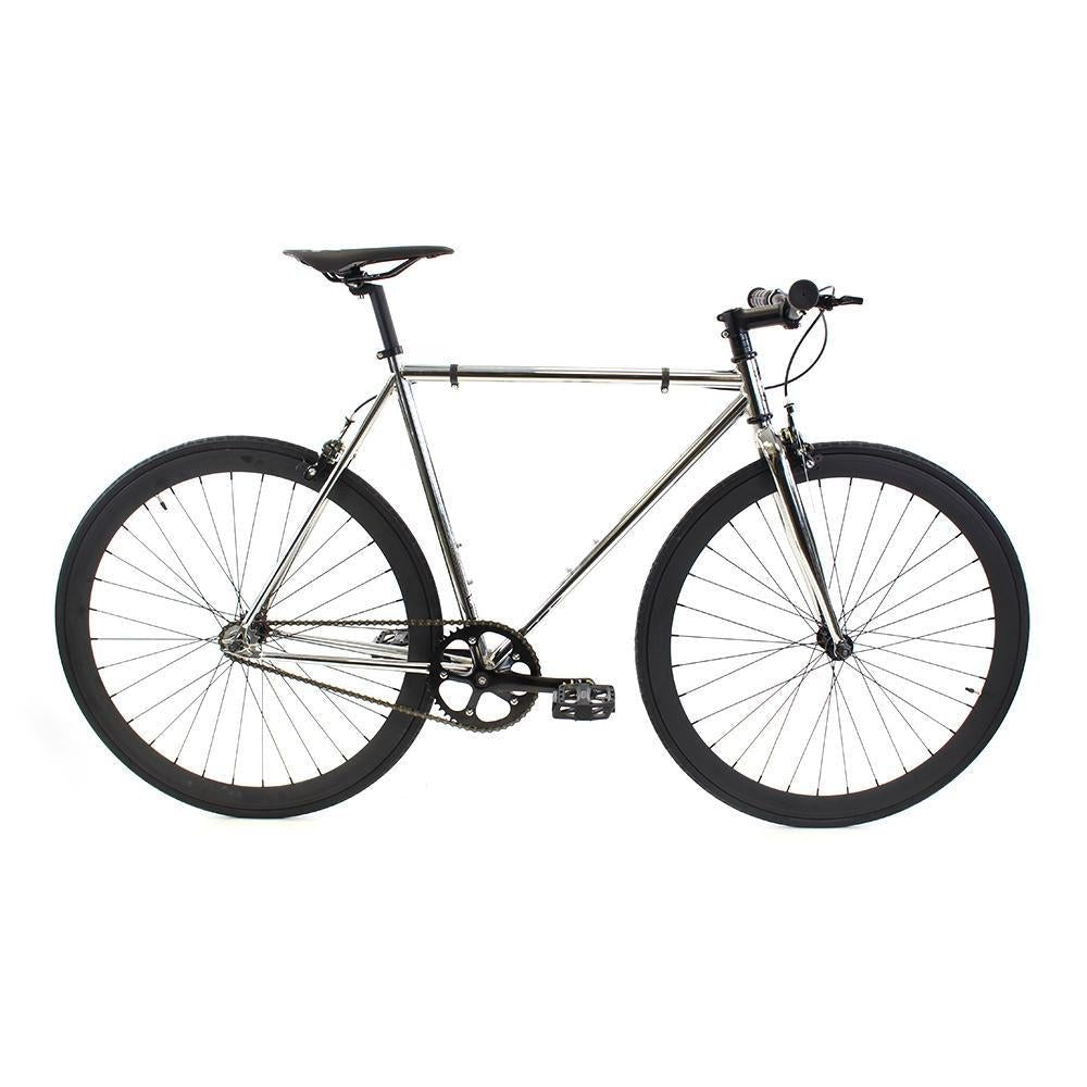 Golden Cycles CHROME Fixie Single Speed City Bike, Chrome/Black, GC-CHRM