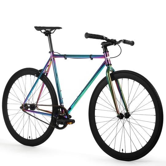 citybike singlespeed Golden Cycles OIL SLICK Fixie Single Speed City Bike, Black Wheels — Upzy.com