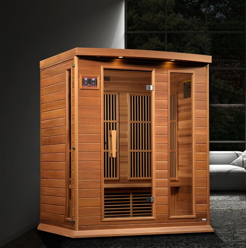 Golden Designs Maxxus MX-K306-01-ZF-CED Avignon Edition 3 Per Near Zero EMF FAR Infrared Sauna, RED CEDAR - Upzy.com