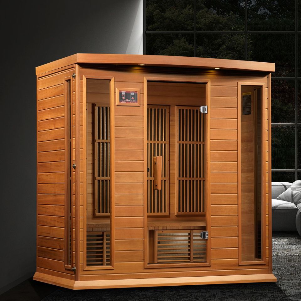 Golden Designs Maxxus MX-K406-01-ZF-CED Corner Near Zero EMF 4-Person FAR Infrared Sauna, Canadian RED CEDAR - Upzy.com