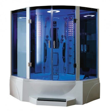 Mesa WS-608P-Blue Glass In-Home Walk-In Steam Shower Tub Combo 63"L x 63"W x 85"H - Upzy.com