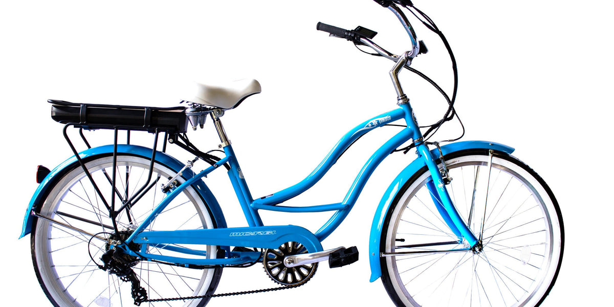 electric bicycle bali Micargi BALI 26" Women's Step-Thru 7 Speed Beach Cruiser Electric Bike — Upzy.com