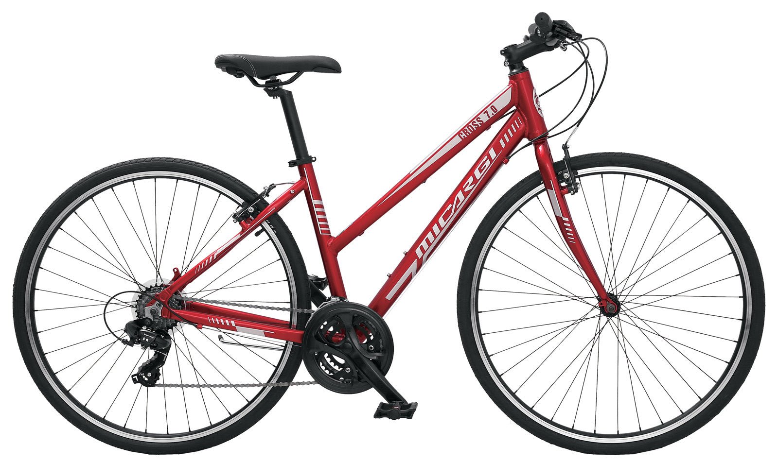 red womens bicycle Micargi CROSS 7.0 Women's 700c 7 Speed Step-Through Beach Cruiser Bike Red