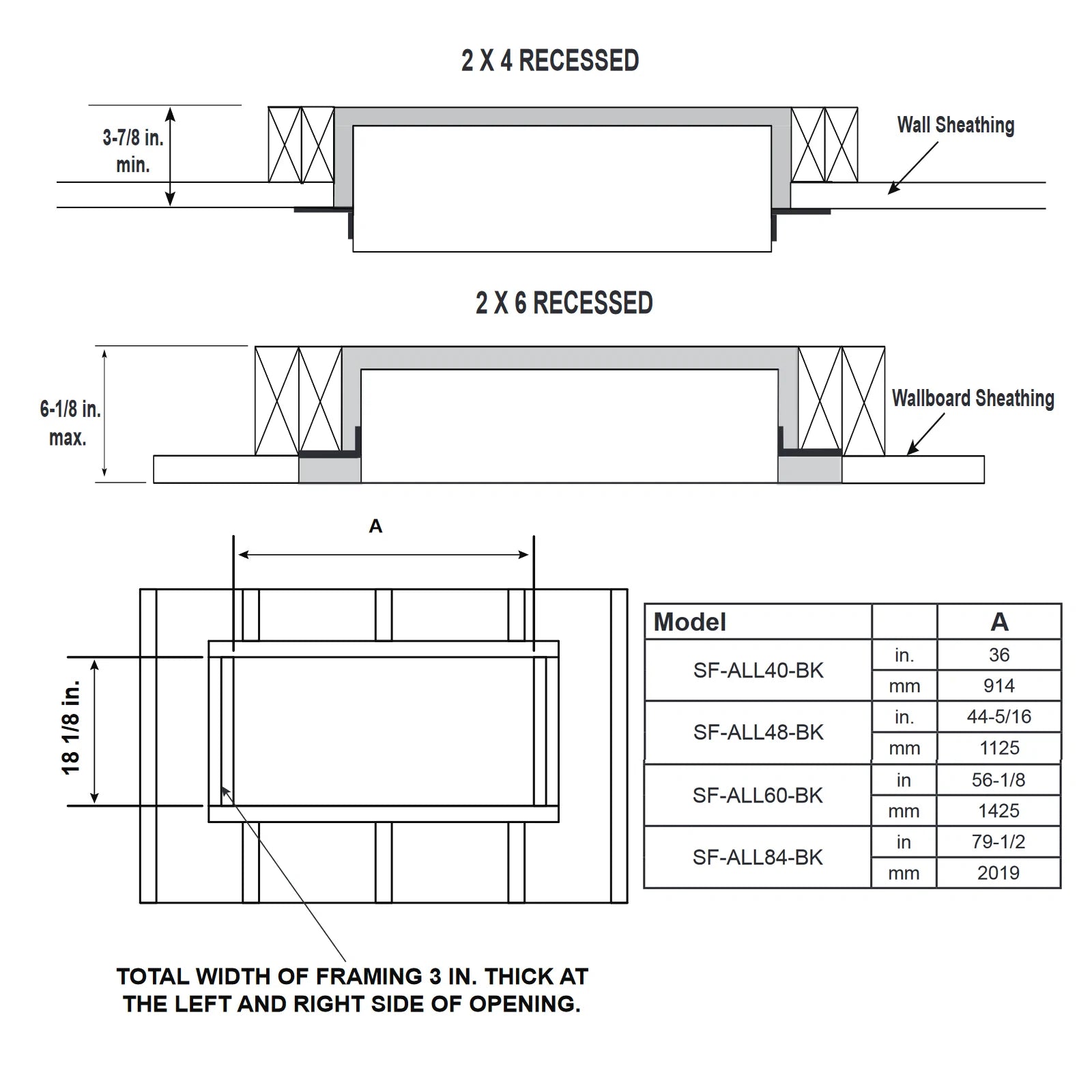 Monessen Hearth Allusion SimpliFire SF-ALL48-BK 48" Recessed Linear Electric Fireplace - Upzy.com