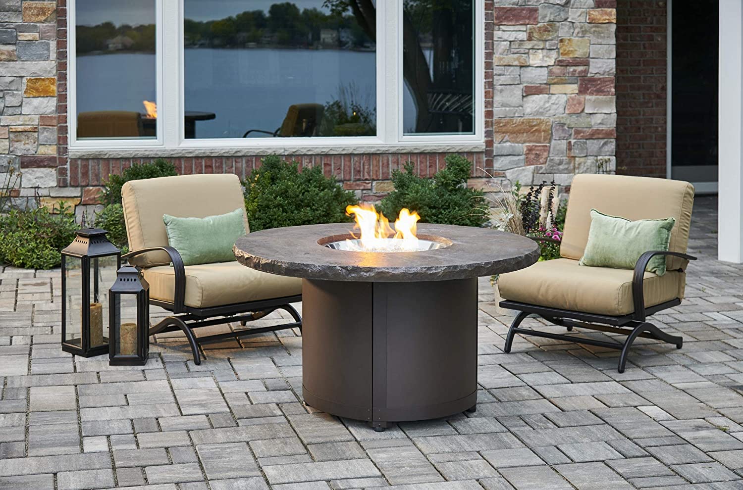 Outdoor GreatRoom Marbelized Noche Beacon Chat Height Gas Fire Pit Table, BC-20-MNB - Upzy.com