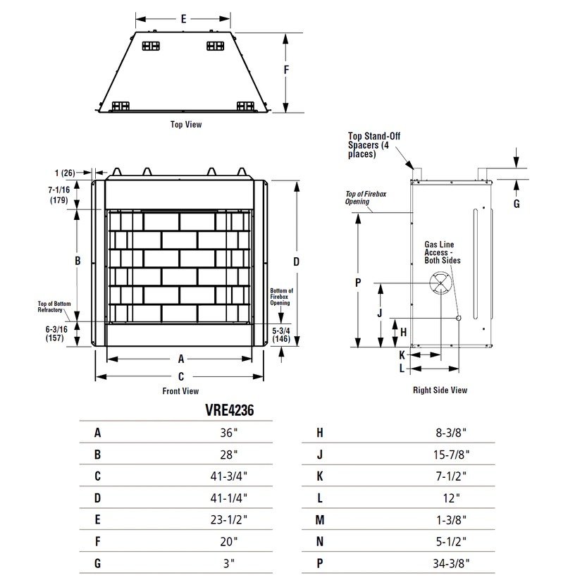 Superior 36" VRE4236 Indoor/Outdoor Vent-Free Gas Firebox Fireplace