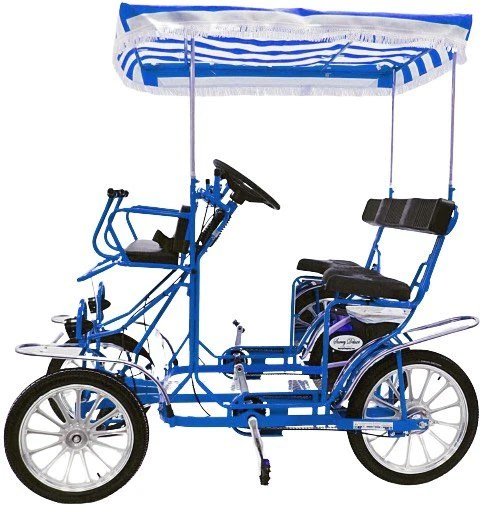 pedal cycles Surrey DELUXE Four Wheel 2 Pedaler 3 Adults 2 Kids Pedal Bike Blue / Single Speed (Titan Alloy Mag Wheels)