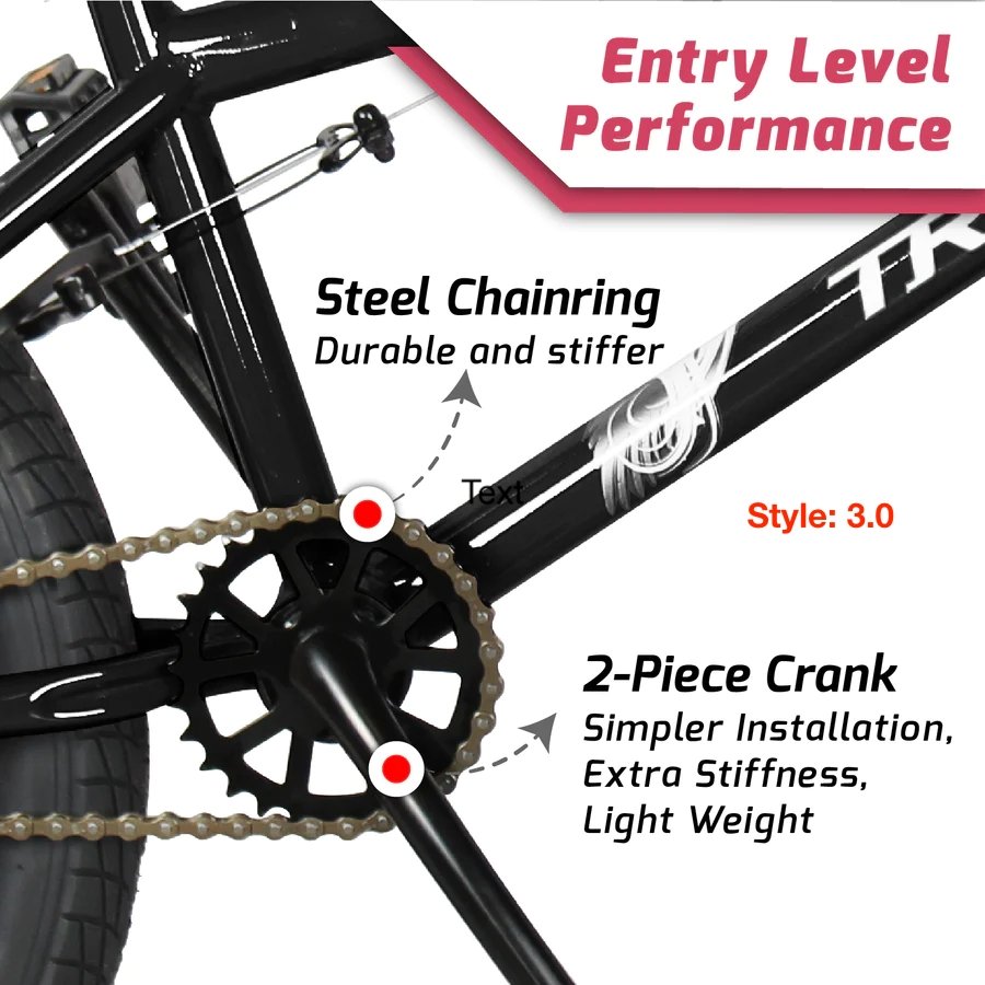 TRACER Edge 20 In Hi-Ten Steel Framed Freestyle BMX Style Beginners Bike, Black TRACER Edge 20 In Hi-Ten Steel Framed Freestyle BMX Style Beginners Bike, Black