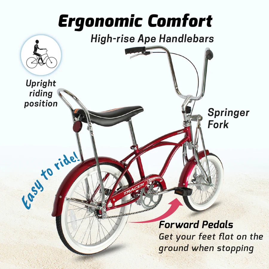 schwinn fat tire bicycle Tracer SMART Classic Single Speed Banana Seat Cruiser Fat Tire Bike Red