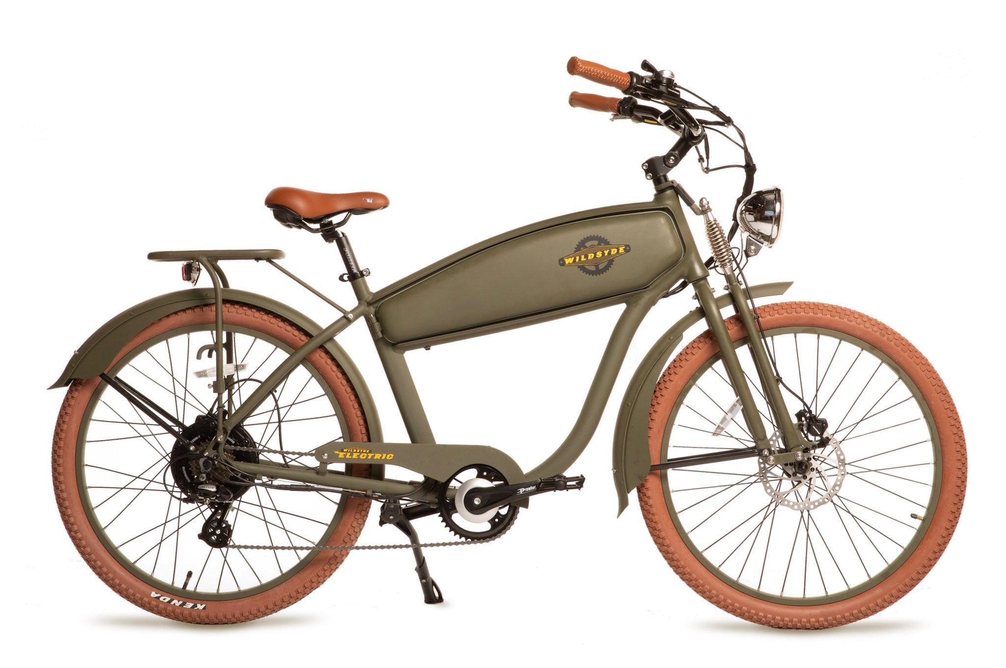 electric vintage bicycle Wildsyde Shadow 500W 48V Vintage Cruiser Electric Bike Matte Olive